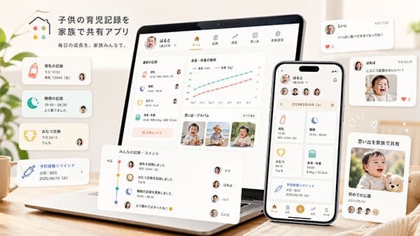 子供の育児記録を家族で共有アプリ